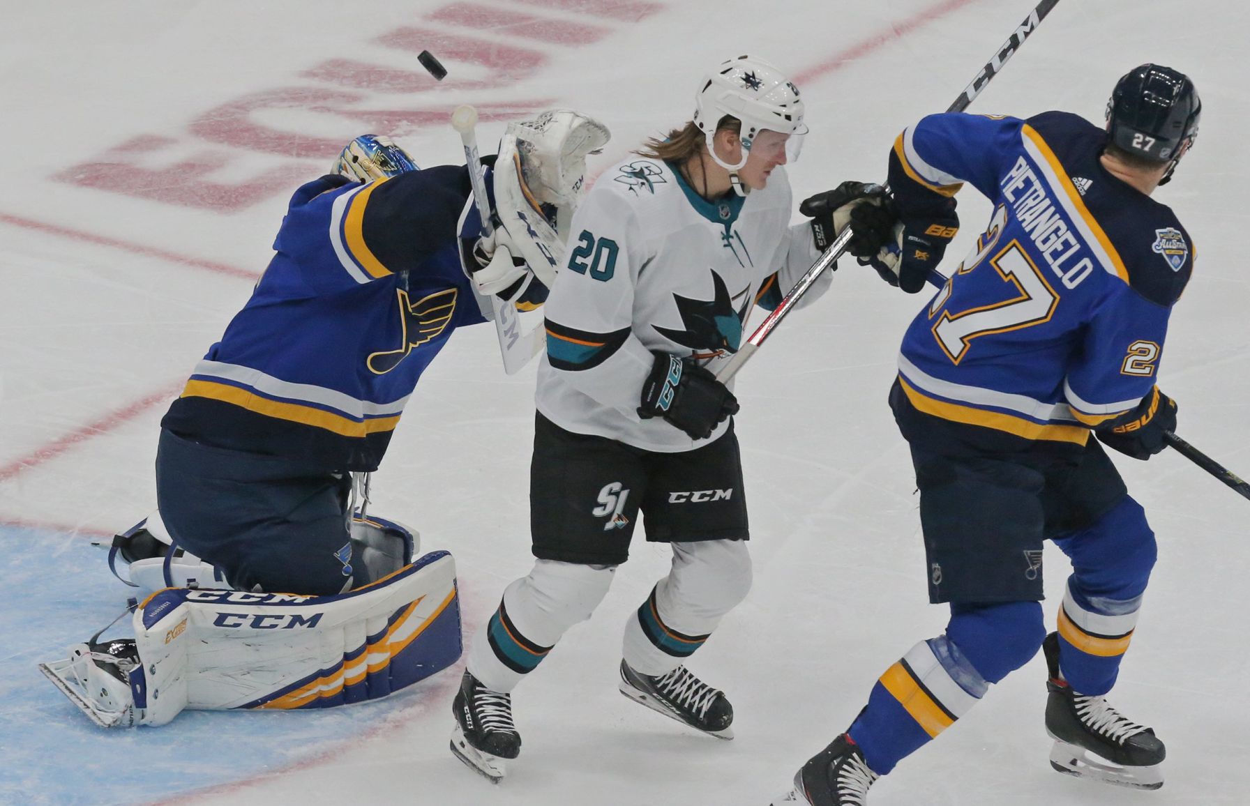 Blues and Sharks skate at the Enterprise Center